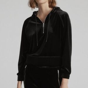 RAG & BONE Black Velvet Cropped Hoodie, XS